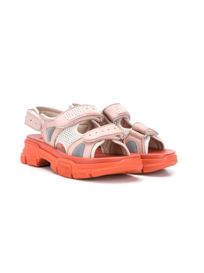 Gucci Kids' Open Toe Touch-strap Sandals In Pink