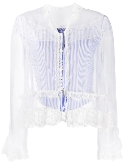 Ermanno Scervino Lace-embellished Ruffled Blouse In Blue