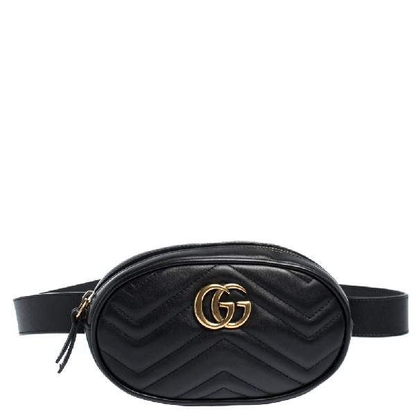 Pre-Owned Gucci Black Matelasse Leather Gg Marmont Belt Bag | ModeSens