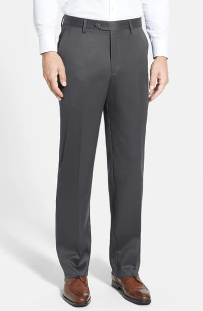 Berle Flat Front Classic Fit Wool Gabardine Dress Pants In Gray