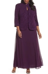 ALEX EVENINGS MOCK TWO-PIECE GOWN WITH JACKET,425053