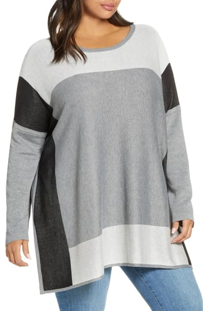 Single Thread Colorblock Tunic Sweater In Hgrey/ White/ Black