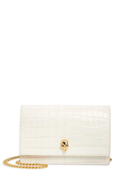 Alexander Mcqueen Mini Mock-croc Crossbody Bag With Small Skull In Blanco