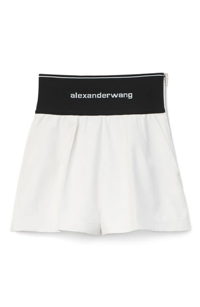 Alexander Wang Safari Stretch-jacquard And Cotton-blend Twill Shorts In 110 Snow White