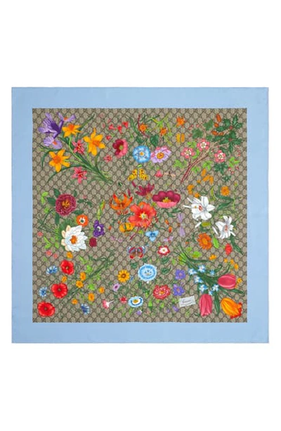 Gucci + Net Sustain Printed Organic Silk-twill Scarf In Light Blue