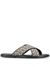 Ferragamo Men's Sion 3 Gancio-print Slides In Beige