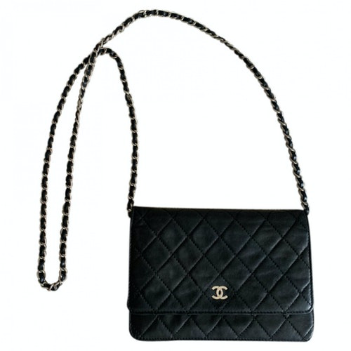 Pre-Owned Chanel Wallet On Chain Black Leather Handbag | ModeSens