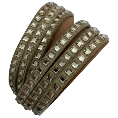 Pre-owned Swarovski Slake Leather Bracelet In Grey