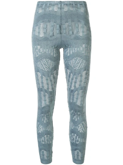 Issey Miyake Mesh Aplique Leggings In Blue