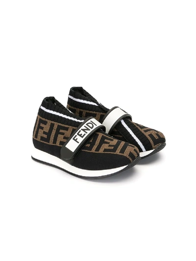 Fendi Teen Ff Touch Strap Sneakers In Black