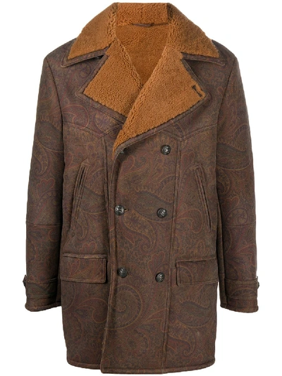 Etro Shearling Double-breasted Coat In Brown
