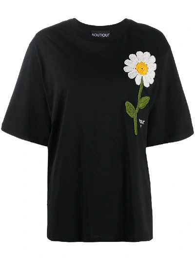 Boutique Moschino Crochet-daisy Oversized T-shirt In Black