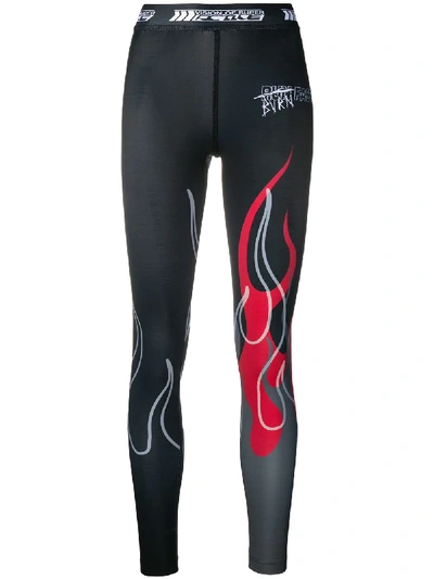 Vision Of Super Flame Print Cropped Performance Leggings In Black