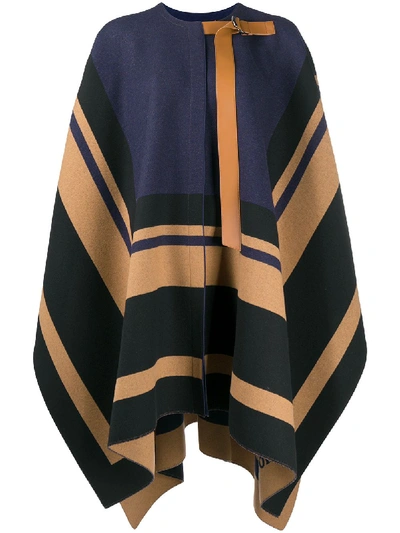 Chloé Striped Wool Blanket Cape In Blue/black/brown