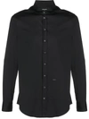 Dsquared2 Logo Plaque Stretch Cotton Poplin Shirt In Black