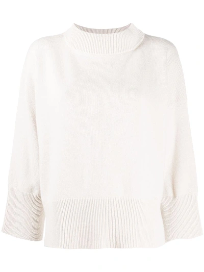 Peserico Mock Neck Three Length Sleeves Jumper In Neutrals