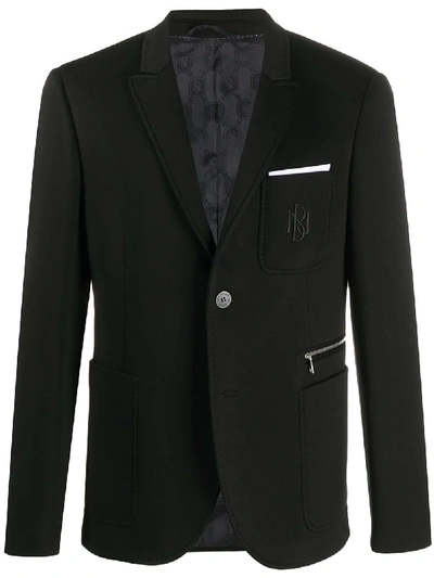 Neil Barrett Logo-embroidered Single-breasted Blazer In Black