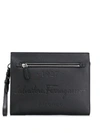 FERRAGAMO LOGO-DEBOSSED LEATHER CLUTCH