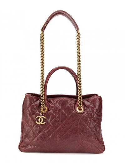 Pre-owned Chanel Bordeaux Glazed Caviar Shiva Tote Bag In Red