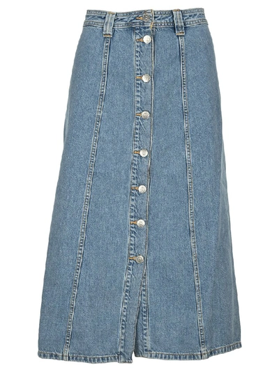 Ganni A-line Denim Midi Skirt In Blue