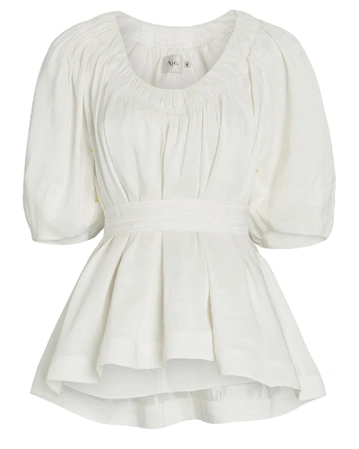 Aje Psychedelia Linen-blend Dupioni Belted Blouse In Ivory