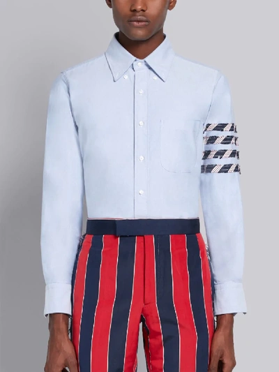Thom Browne Light Blue Cotton Oxford Long Sleeve Silk Stripe 4-bar Shirt