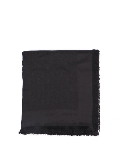 Saint Laurent Silk Wool Blend Scarf In Black