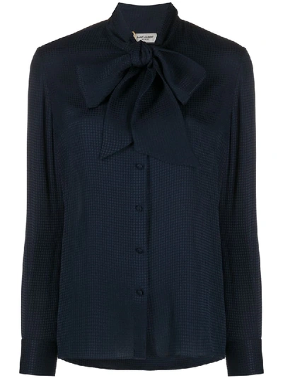 Saint Laurent Pussy-bow Detail Shirt In Blue