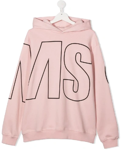 Msgm Teen Logo Print Hoodie In Pink