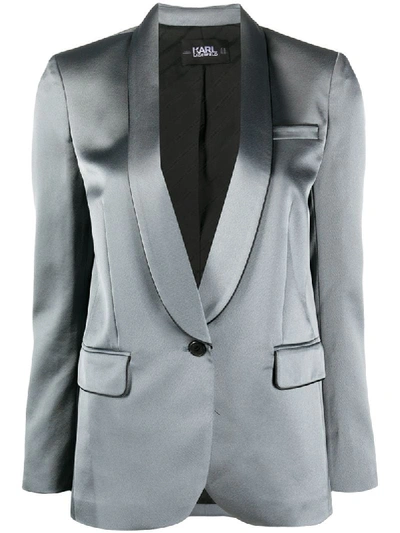 Karl Lagerfeld Piped-trim Satin Blazer In Grey