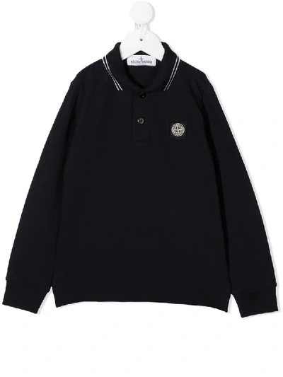 Stone Island Junior Kids' Logo Patch Polo Shirt In Blue