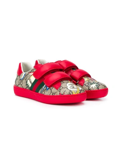 Gucci Kids' Ace Yuko Higuchi 印花板鞋 In Red