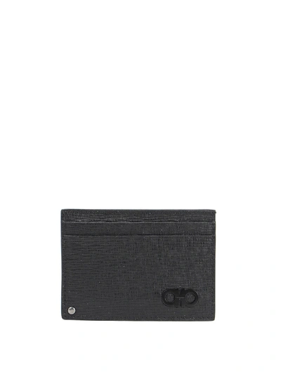 Ferragamo Gancini Leather Card Holder In Black