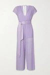 ALICE AND OLIVIA MITSUE BELTED PLISSÉ-VOILE JUMPSUIT