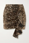 In The Mood For Love Emely Ruffled Sequined Tulle Mini Skirt In Gold