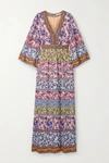 ALICE AND OLIVIA LENA EMBROIDERED FLORAL-PRINT CREPE MAXI DRESS