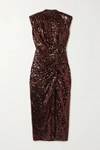 IN THE MOOD FOR LOVE RHEA GATHERED SEQUINED TULLE MIDI DRESS