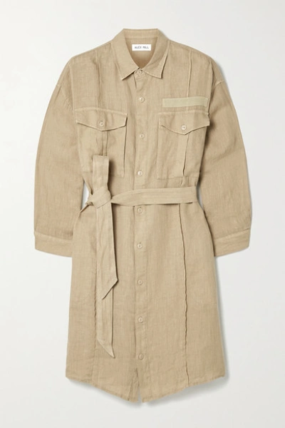 Alex Mill Keeper Belted Linen Mini Shirt Dress In Sand