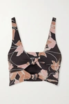 BEACH RIOT BOWIE KNOTTED CUTOUT FLORAL-PRINT STRETCH SPORTS BRA