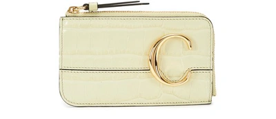 Chloé C Croc-effect Leather Cardholder In Light Gray