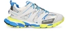 Balenciaga Track Panelled Trainers In Grey Blue Yellow