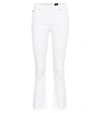 Ag Jodi Mid-rise Raw-edge Hem Stretch Crop Flare Jeans In White