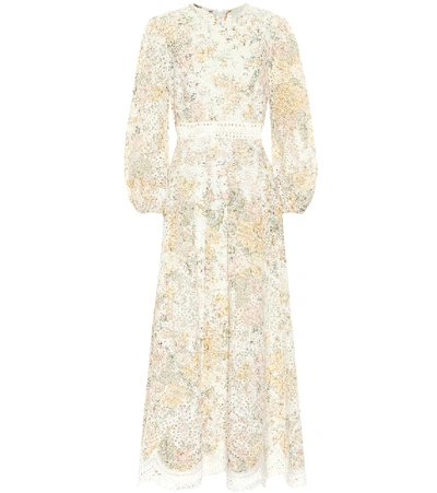 Zimmermann Amelie Floral Linen-blend Lace Eyelet Puff-sleeve Dress In Ivory