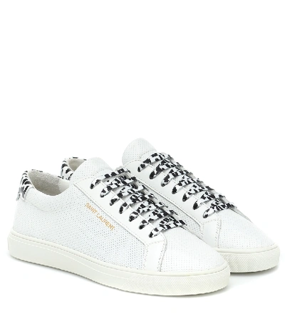 Saint Laurent Andy Perforated Leather Sneakers In White