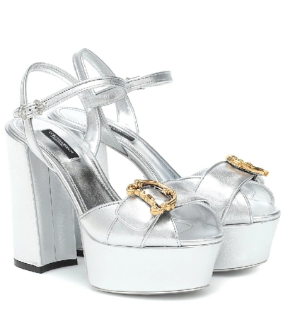 Dolce & Gabbana Women's Embellished Platform Leather Sandals In Silver