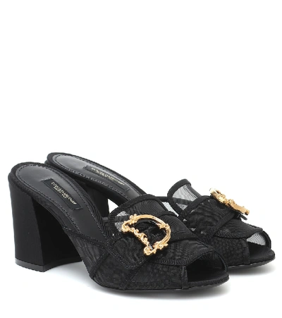 Dolce & Gabbana 60mm Heeled Slide Sandals With Dg Buckles In Black