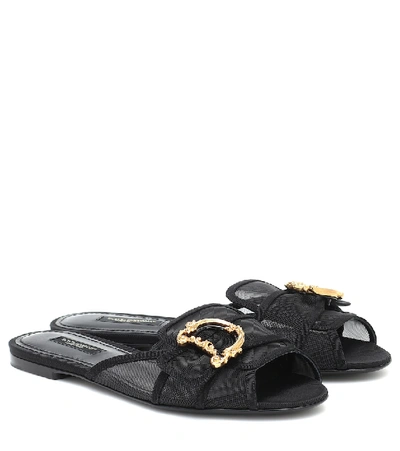 Dolce & Gabbana Bianca Flat Slides In Mesh In Black