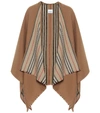 Burberry Icon-stripe Fringed Wool Cape In Brown