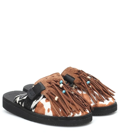 Alanui X Suicoke Printed Calf Hair Slippers In Brown,black