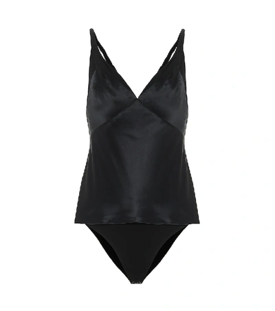Rta Livia Silk-satin And Stretch-tulle Bodysuit In Black